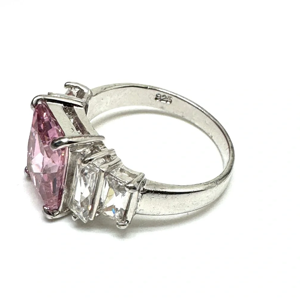 Sterling Silver Pink CZ Cocktail Ring Size 7